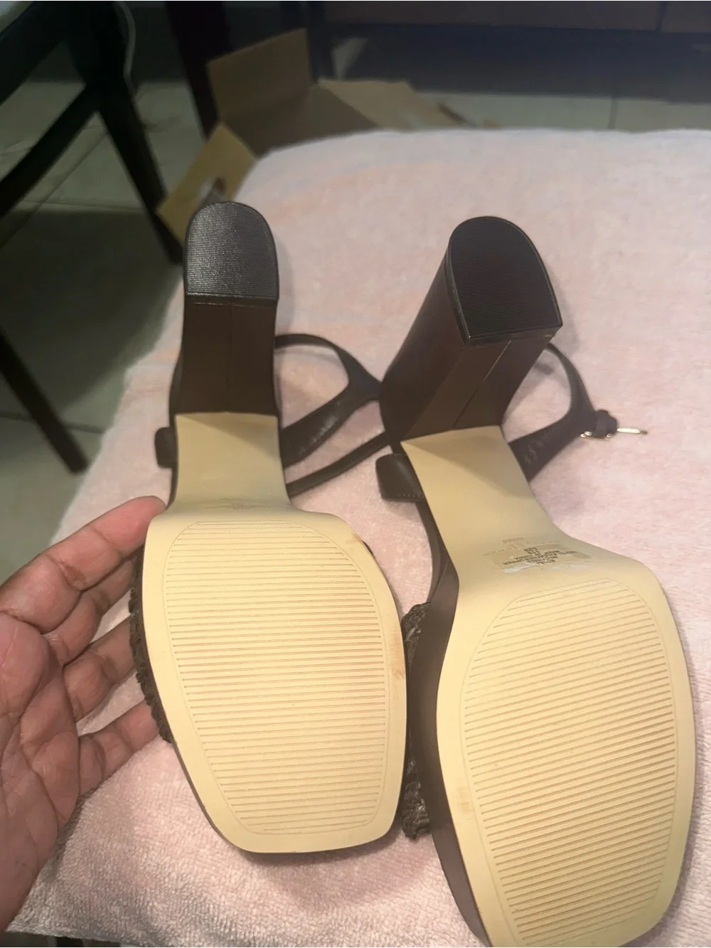 Marc Fisher Dark Brown Braided Platform Sandals with Gold Accent